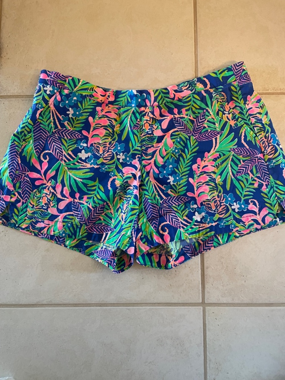 Lilly Pulitzer Tropical Floral High Waist Shorts - Navy, Pink & Green